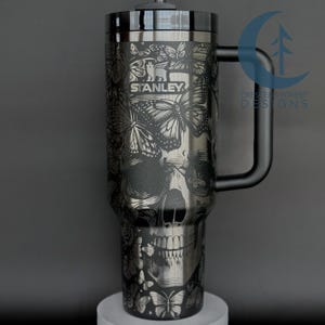 Skulls & Butterflies Engraved 40 oz Stanley Quencher | Custom Engraved 40 oz Stanley | Spooky Stanley | Halloween Stanley | Gothic Tumbler