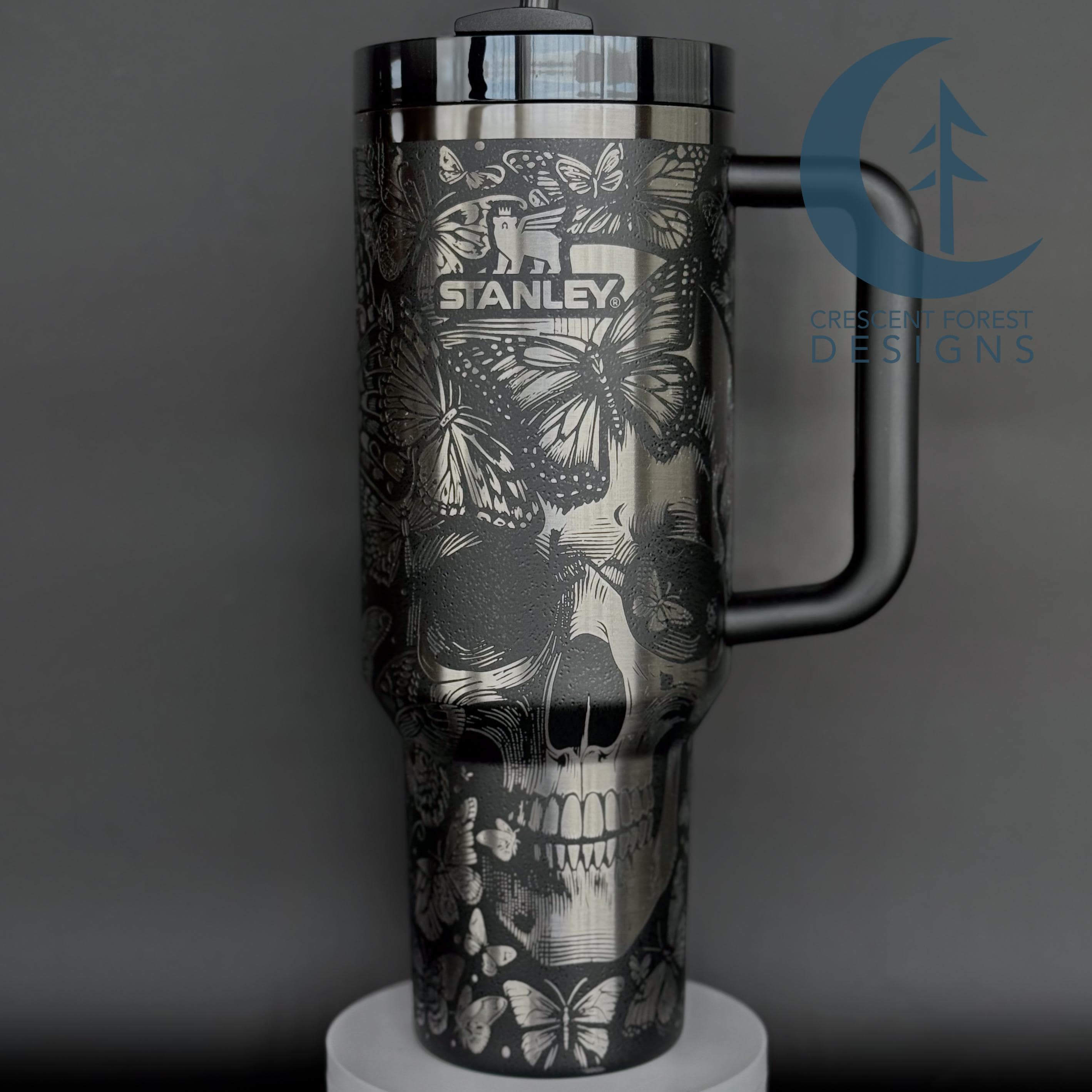 Skulls & Butterflies Engraved 40 Oz Stanley Quencher | Custom