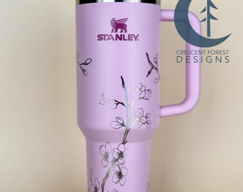 Cherry Blossom Engraved Stanley Quencher (40 oz) | Japanese Sakura Cherry Blossoms | Custom Floral Tumbler