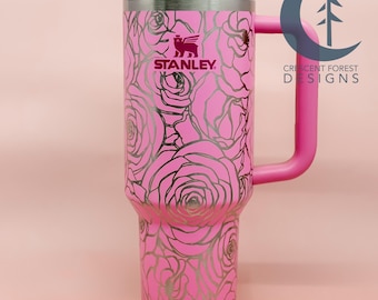 Floral Engraved Stanley Quencher (40 oz) | Custom Stanley | Roses & Peonies Tumbler