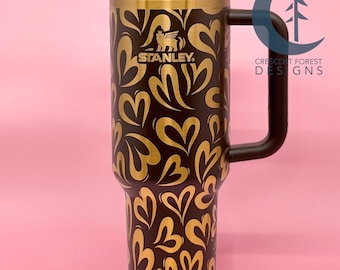 Love Hearts Engraved Stanley Quencher (40 oz) | Valentine's Day Gift | Custom Tumbler | Chocolate Gold