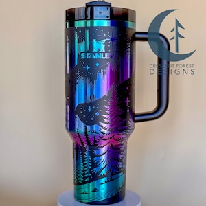 Northern Lights 40oz Engraved Stanley Quencher | Aurora Borealis Tumbler | Custom Engraved Stanley | Black Chroma Stanley Tumbler