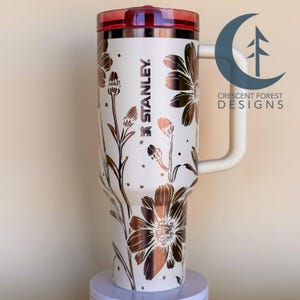Daisy Engraved 40 oz Stanley ProTour | Custom Engraved 40 oz Stanley | Flower Power Stanley Tumbler | Floral Tumbler | Cream and Rose Gold