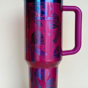 Coquette Bow Engraved 40oz Stanley Quencher | Engraved Bow & Heart Stanley Tumbler | Girly Bow Stanley | Coquette Tumbler