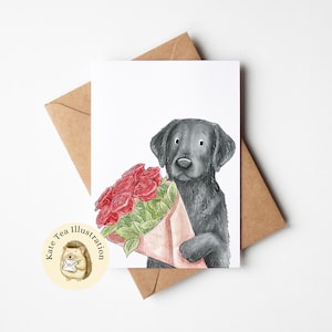Carte de fleurs de Labrador noir, carte de remerciement, art du Labrador noir, carte de retriever, carte de voeux de chien, carte d'anniversaire de chien, carte d'anniversaire