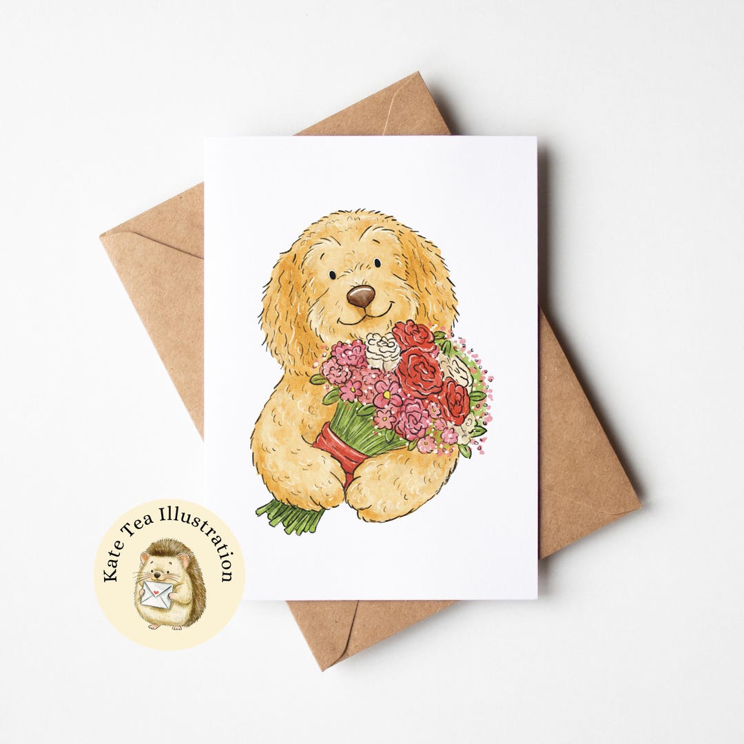 Cavapoo Flowers Card, Cockapoo Love Card, Anniversary Card for Dog ...