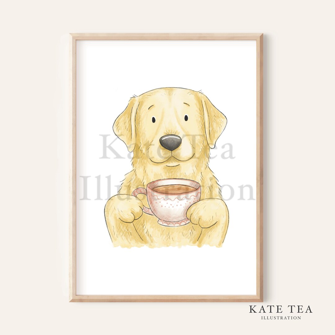 Labrador Tea Signed Art Print - Yellow Labrador Art - Tea Lover - A5 ...