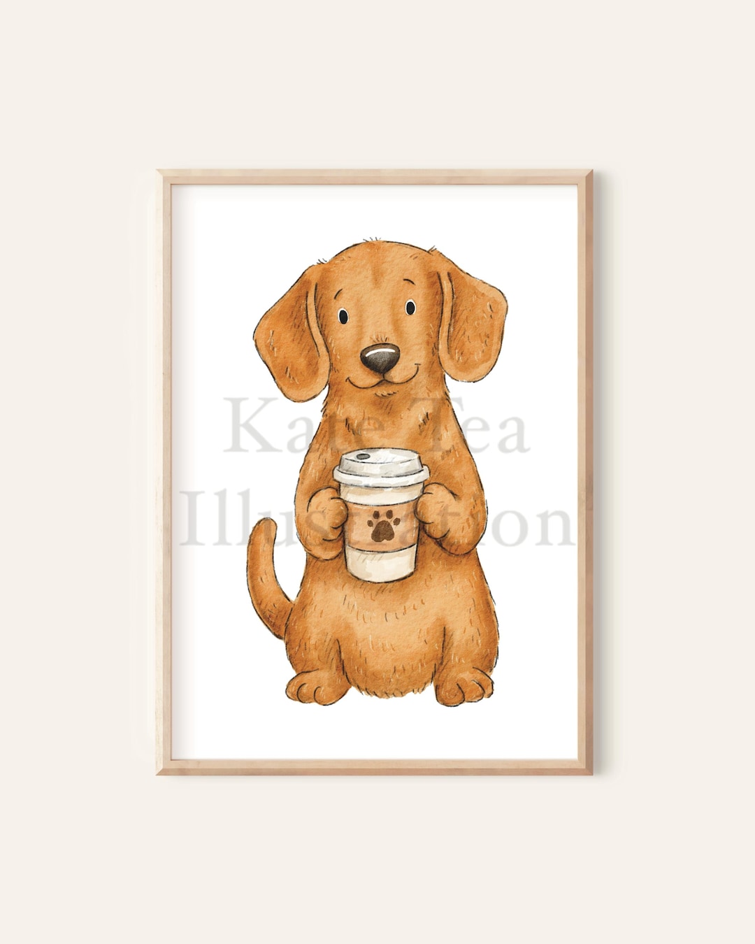 Dachshund Coffee Art Print - Signed by Artist. Sausage Dog Coffee Art. Pet Portrait.