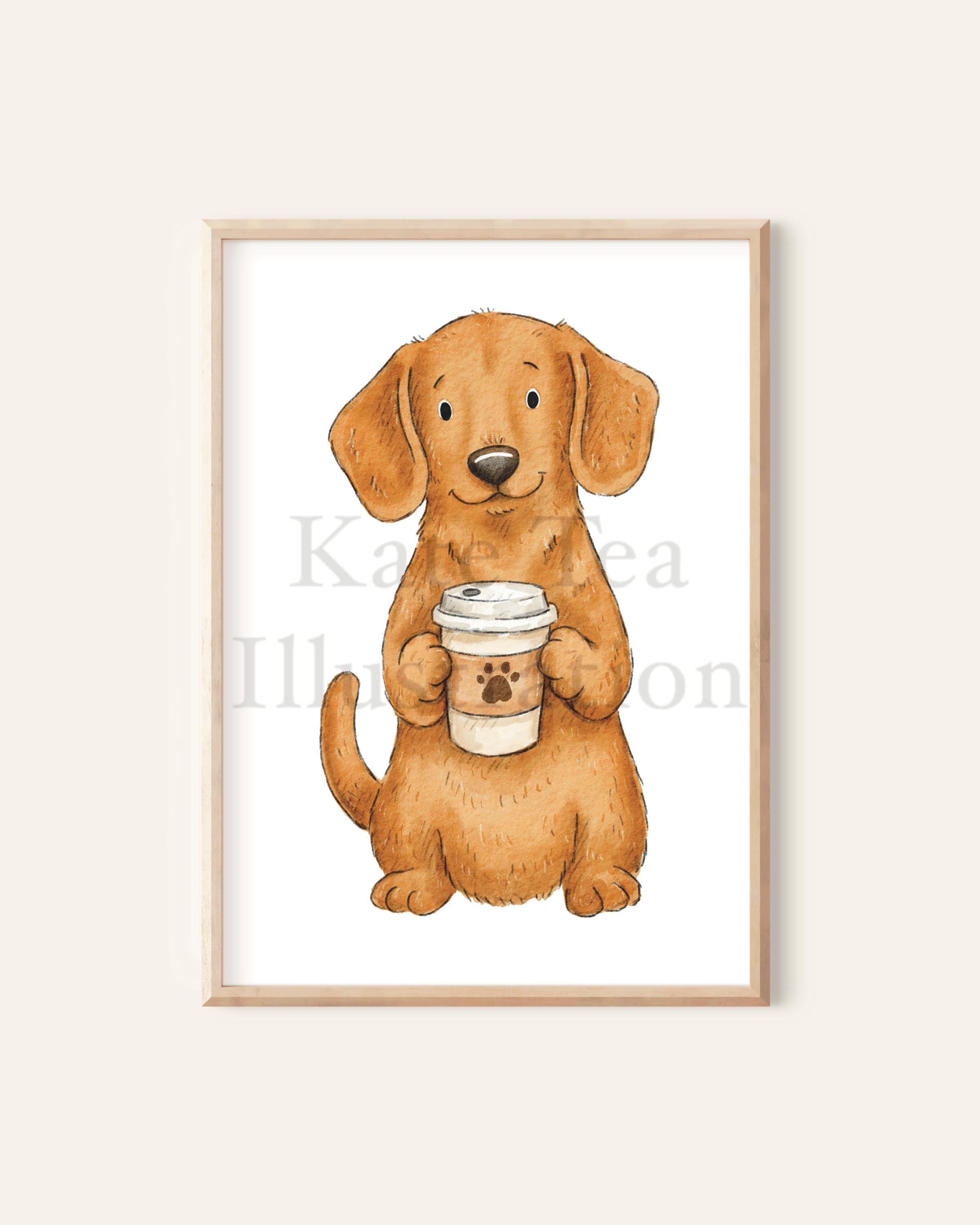 Dachshund Coffee Art Print - Signed by Artist. Sausage Dog Coffee Art. Pet Portrait.