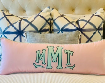 Custom Applique Personalized Pillow with Insert, Monogram Boudoir Pillows, Long Lumbar with Monogram, Personalized Baby Pillow