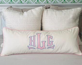 Personalized Applique Monogram Lumbar Pillow: Barbie Pink, Insert