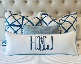 Custom Monogram Long Lumbar Pillow with Insert, Personalized Wedding or Teen Decor