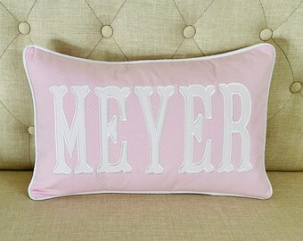 Personalized Applique Name Pillow, White linen Pillow, Linen Pillow Cover, Aesthetic Room Decor