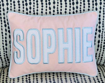 Personalized Applique Pillow with Name, Includes Insert, Dorm Decor for Girls Boys, Monogrammed Long Lumbar Pillow, Indie Nursery Decor