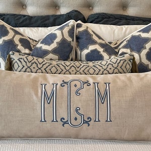 Personalized Gift Monogrammed Applique Long Lumbar Pillow Includes Insert 14x36, 16x32