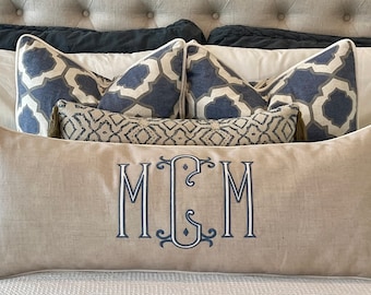 Custom Monogram Lumbar Pillow with Applique - Includes Insert - 14x36, 16x32
