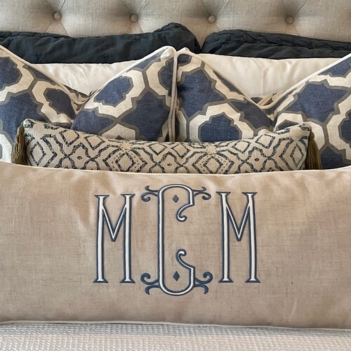 Personalized Gift Monogrammed Applique Long Lumbar Pillow Etsy