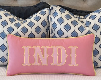 Applique Name Pillow INSERT INCLUDED, Personalized Gift ideas, Indie Room Decor, Pink Long Lumbar Pillow