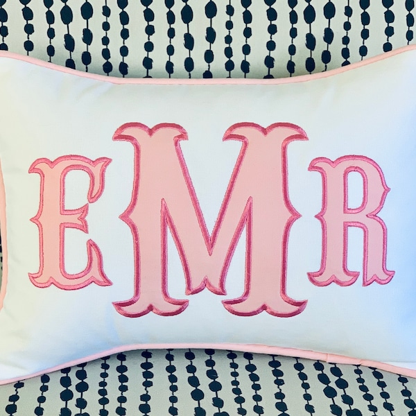 Personalized Applique Monogram or Name Pillow 12x16, 12x18, 12x24, 14x22, 14x36 INSERT INCLUDED