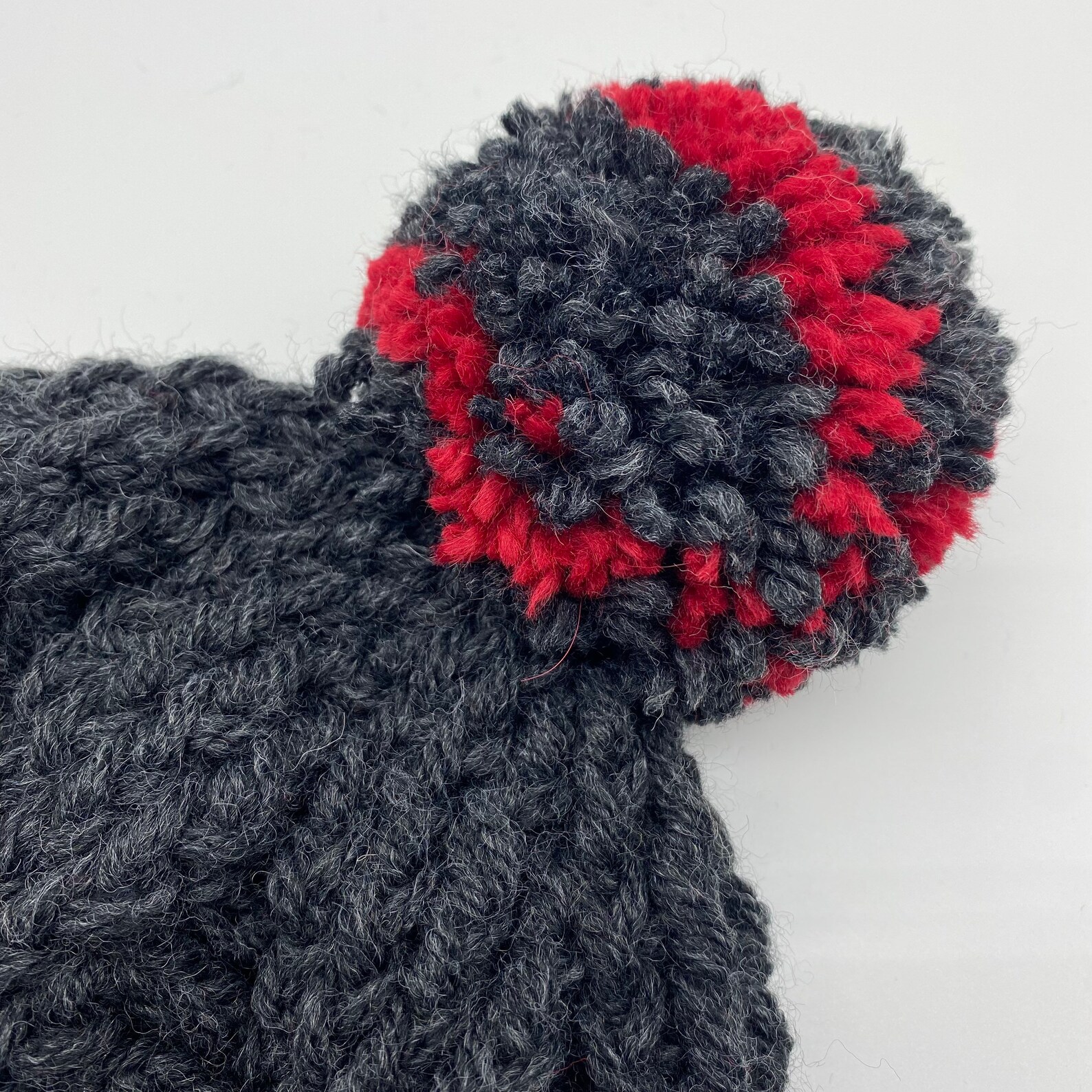 Gray and Red Pom Pom Hat. Charcoal Gray Hat. Gray Winter Hat. | Etsy UK