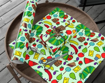 Hungry Caterpillar Gift Wrap – Cute Wrapping Paper for Baby Shower, Kids Birthday, Themed Party Supplies