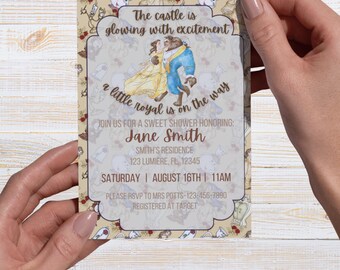 Invitación para baby shower de La Bella y la Bestia