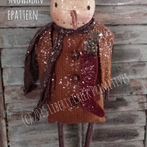 Primitive Fred the Snowman Hanging Doll Digital PATTERN  - Liberty Creek