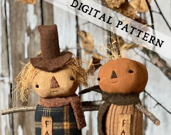 Primitive Pumpkin & Scarecrow Dolls Digital PATTERN Liberty Creek