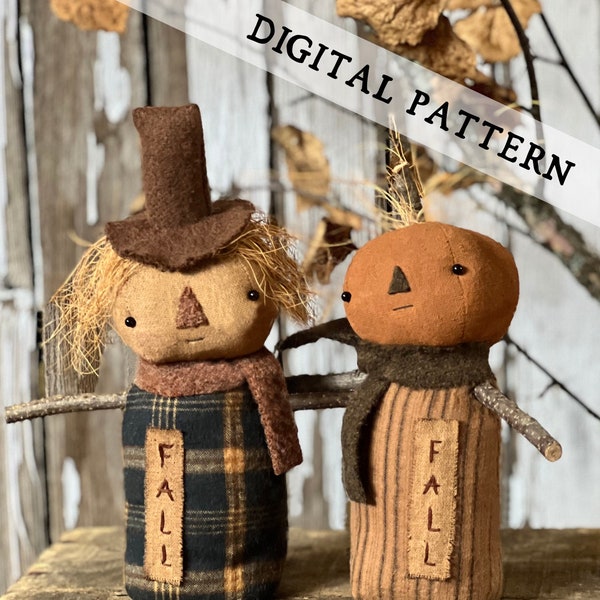 Primitive Pumpkin & Scarecrow Dolls Digital PATTERN Liberty Creek