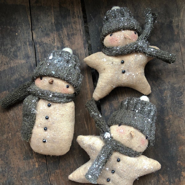 Primitive Little Winter Snowman Ornaments Digital  PATTERN