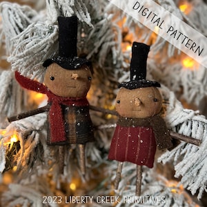 Primitive Snowman Ornament DIGITAL PATTERN Hello Winter