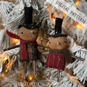 New! Primitive Snowman Ornament DIGITAL PATTERN Hello Winter