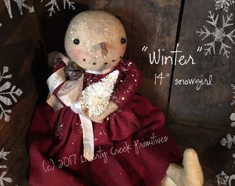 Winter Snowgirl Primitive Doll PATTERN