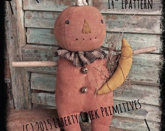 Harvey Primitive Pumpkin Man Doll Halloween Fall Digital Pattern