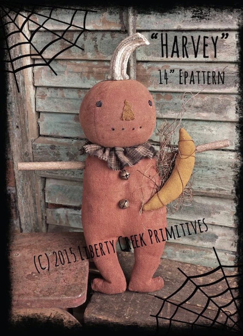 Harvey Primitive Pumpkin Man Doll Halloween Fall Digital Pattern image 1