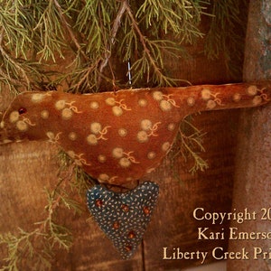 Primitive Bird Heart Ornament Digital PATTERN - Liberty Creek