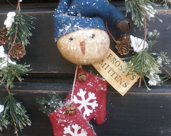 Instant Download Frosty's Mittens Primitive Snowman Ornie Epattern