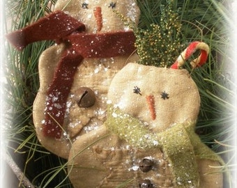 Primitive Snowman Pocket Ornament Digital Pattern