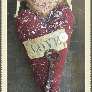 Primitive Love Bird Heart Ornie Valentines Epattern - Instant Download
