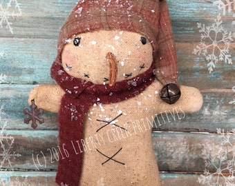 Primitive Snowman Ornament Digital PATTERN Rudy - Liberty Creek