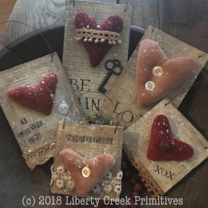 Primitive Valentine Hearts Ornies Digital PATTERN