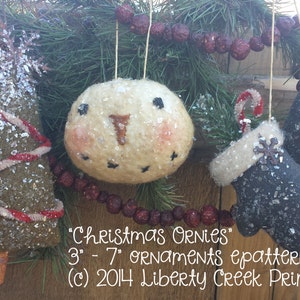 Primitive Christmas Ornaments Digital PATTERN ~ Snowman, Tree & Mittens Liberty Creek