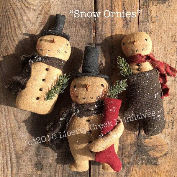 Primitive Snowman Ornaments Digital Pattern ~ Snowmen Trio - Liberty Creek