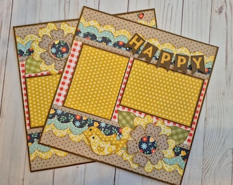 Página de álbum de recortes prediseñada, hecha a mano, diseño doble de 12 x 12 pulgadas "Feliz"