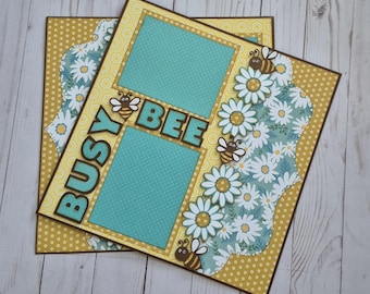 Premade 12 x 12 Handmade Double Page Scrapbook Layout "Busy Bee"