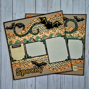 Premade Double Page 12 x 12 Handmade Layout "Spooky" – Handmade Double Page Scrapbook Layout – Halloween Theme – 5 Photo Mats – Ready to use