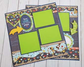 Página de álbum de recortes de gatos hecha a mano: diseño de doble página de 12 x 12