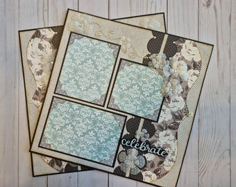 Página de álbum de recortes prediseñada Álbum de recortes hecho a mano Diseño de doble página de 12 x 12 "Celebrar"