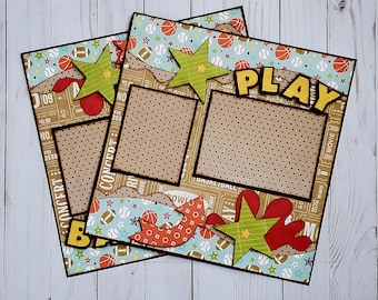 Handmade Sports Scrapbook Layout: Football, Basketball, Baseball