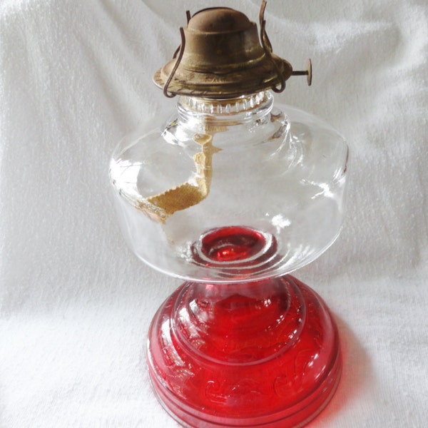 Vintage Antique Lamp Light Kerosene Ruby Red Glass Primitive Decor Lamp, vintage home decor, red lamp, unique kerosene lamp for collectors